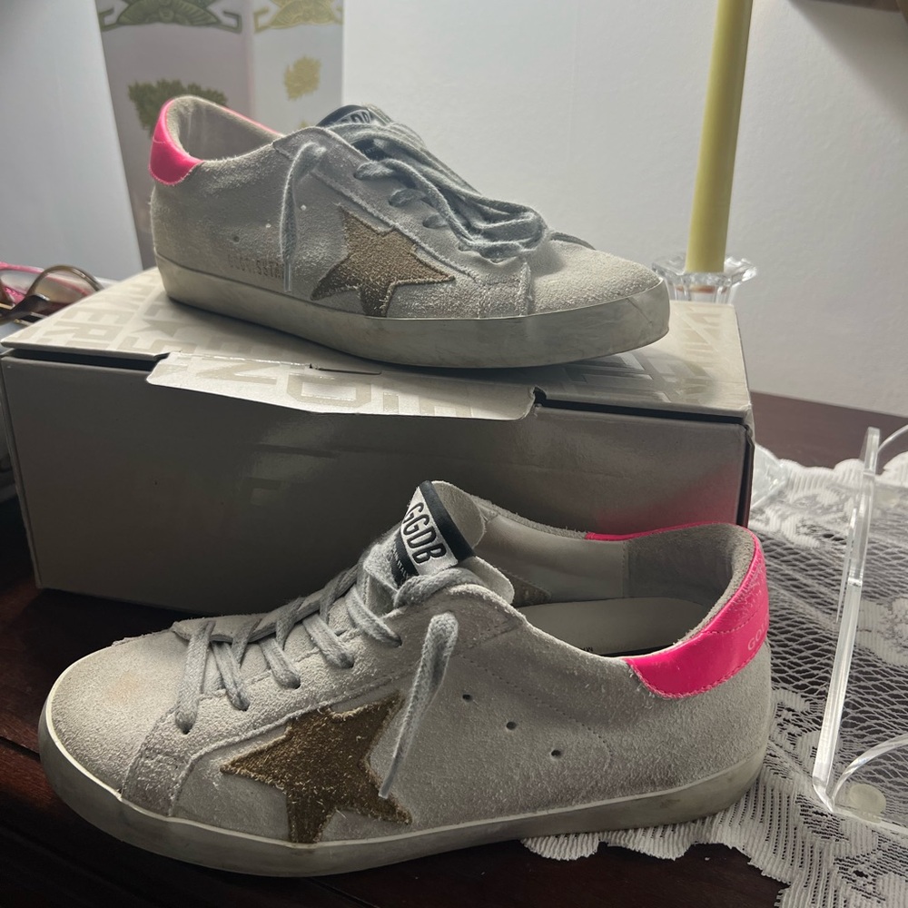 Golden Goose Superstars Cream with Brown star and Pink heel. Size 37/7!